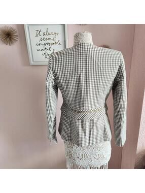 LKNW ETCETERA unique plaid textured olive gray white blazer jacket 4